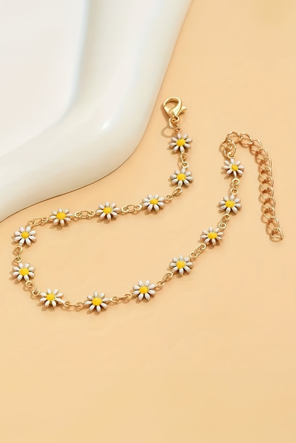 Gold daisy flower chain choker necklace, view 7