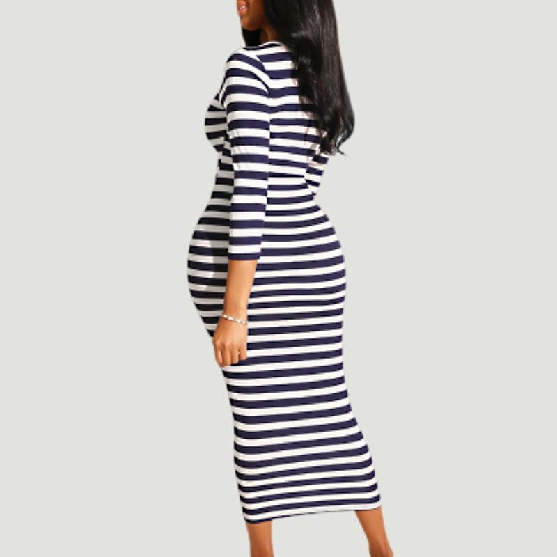 Sexy striped midi bodycon dress for women, perfect for autumn and winter fashion adventures.