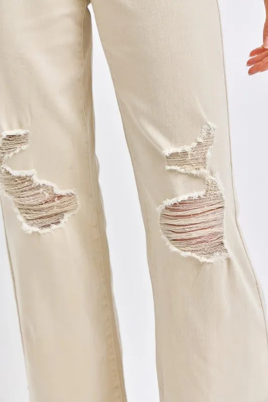 Judy Blue distressed wide leg jeans in bone, view 4