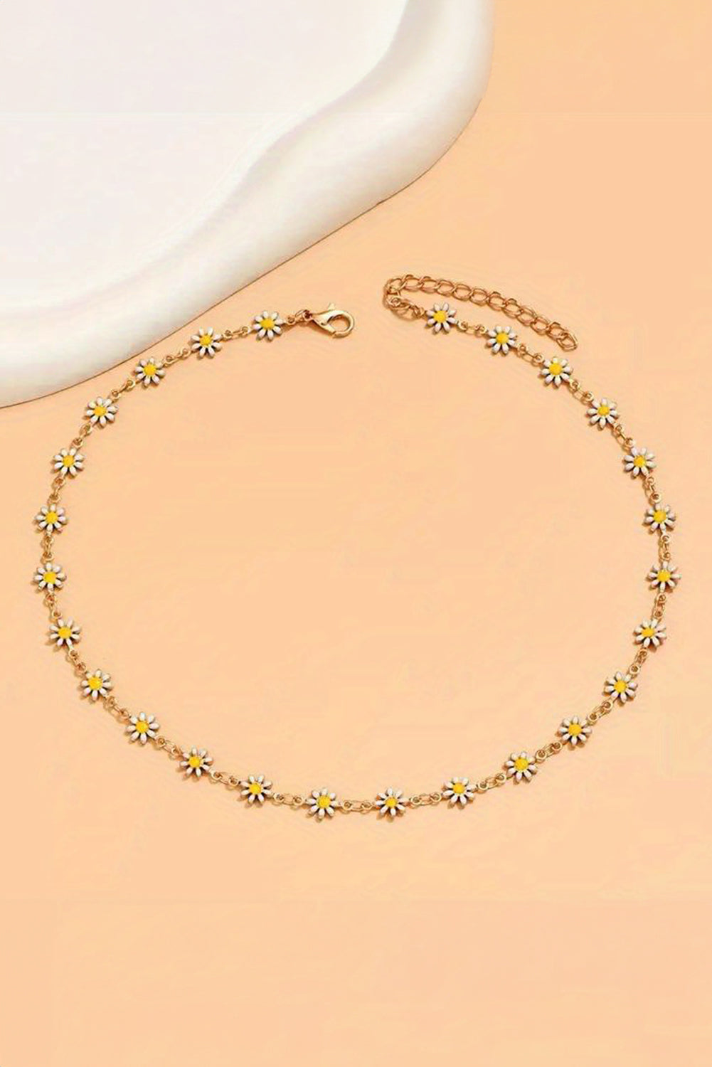 Gold daisy flower chain choker necklace, view 3