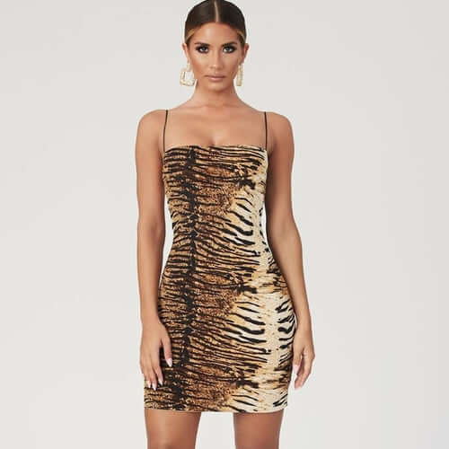 Fierce animal print mini bodycon dress for women, perfect for winter parties and bold style statements.