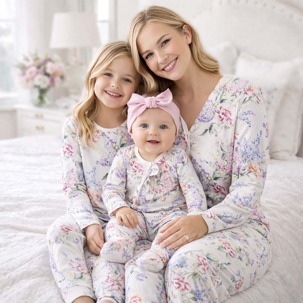 Women's bamboo pajama set in watercolor floral print, view 2