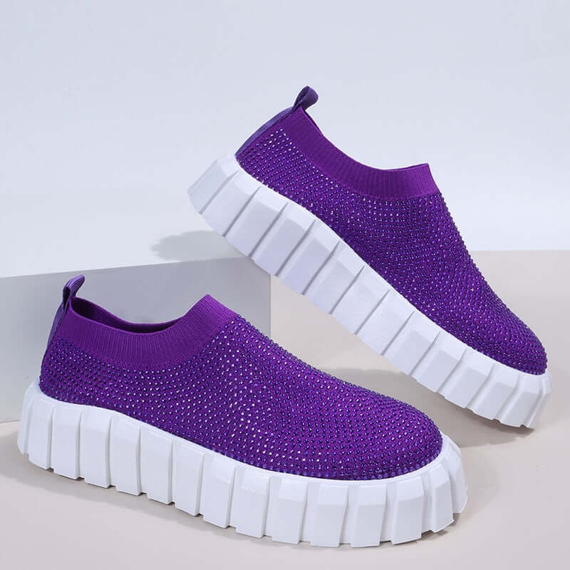 Trendy purple mesh platform vulcanized shoes with a chunky white sole for stylish comfort.