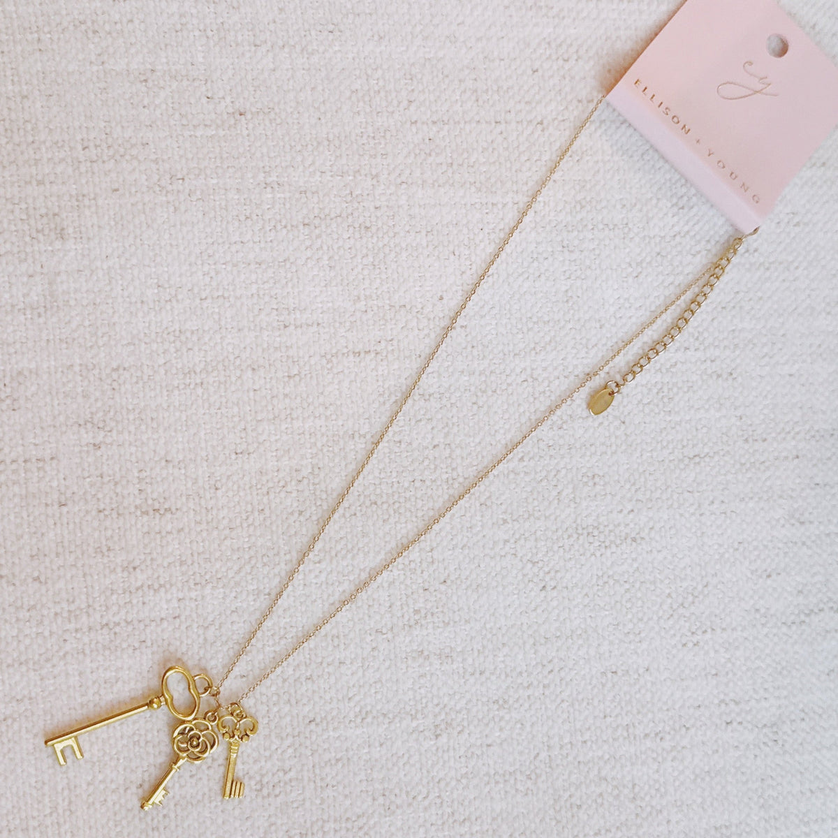 Gold secret garden key pendant necklace, view 3