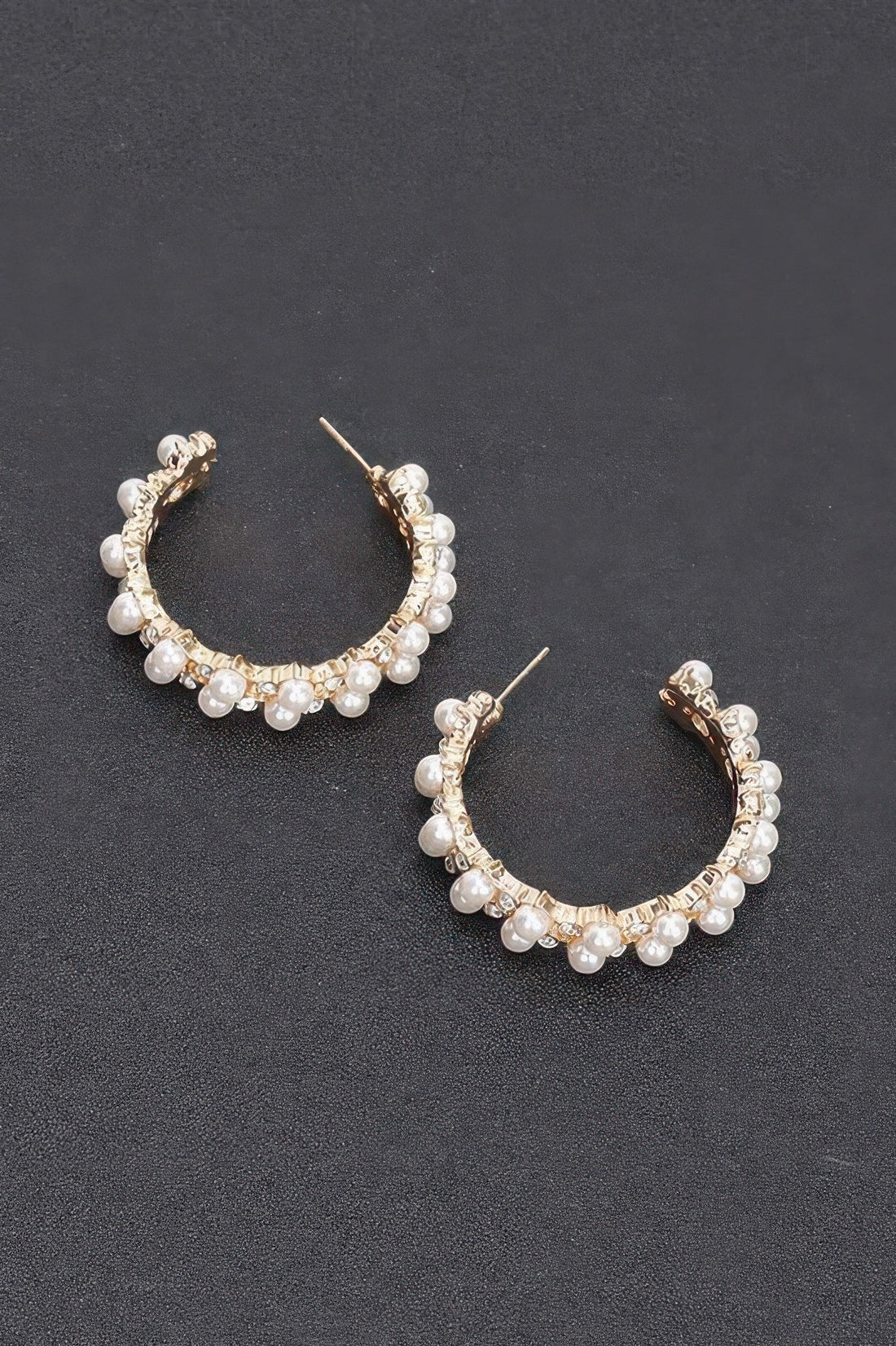 Gold hoop earrings with pearl accents, view 2
