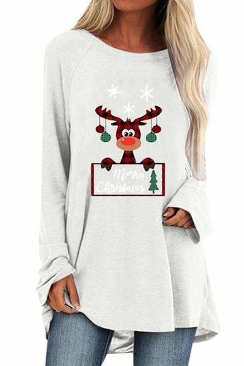 Crew Neck Elk Print Christmas Tunic Top