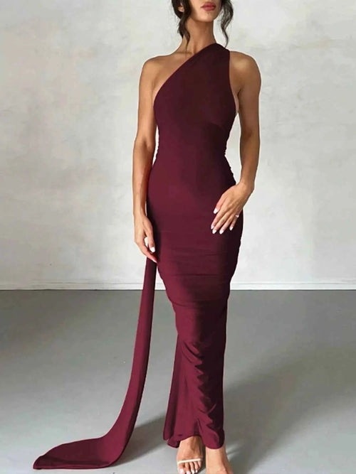 Backless halter ruched bodycon maxi dress in Burgundy