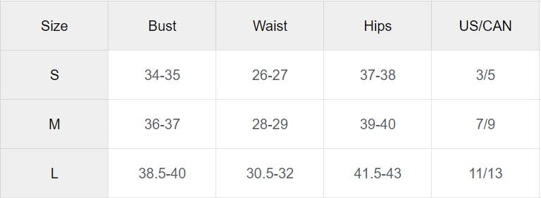 Size chart for women&
