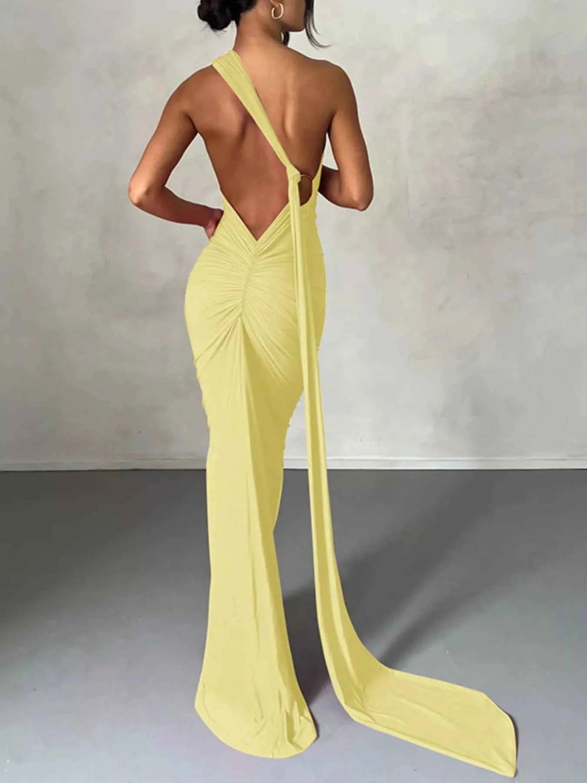 Backless halter ruched bodycon maxi dress, view 22