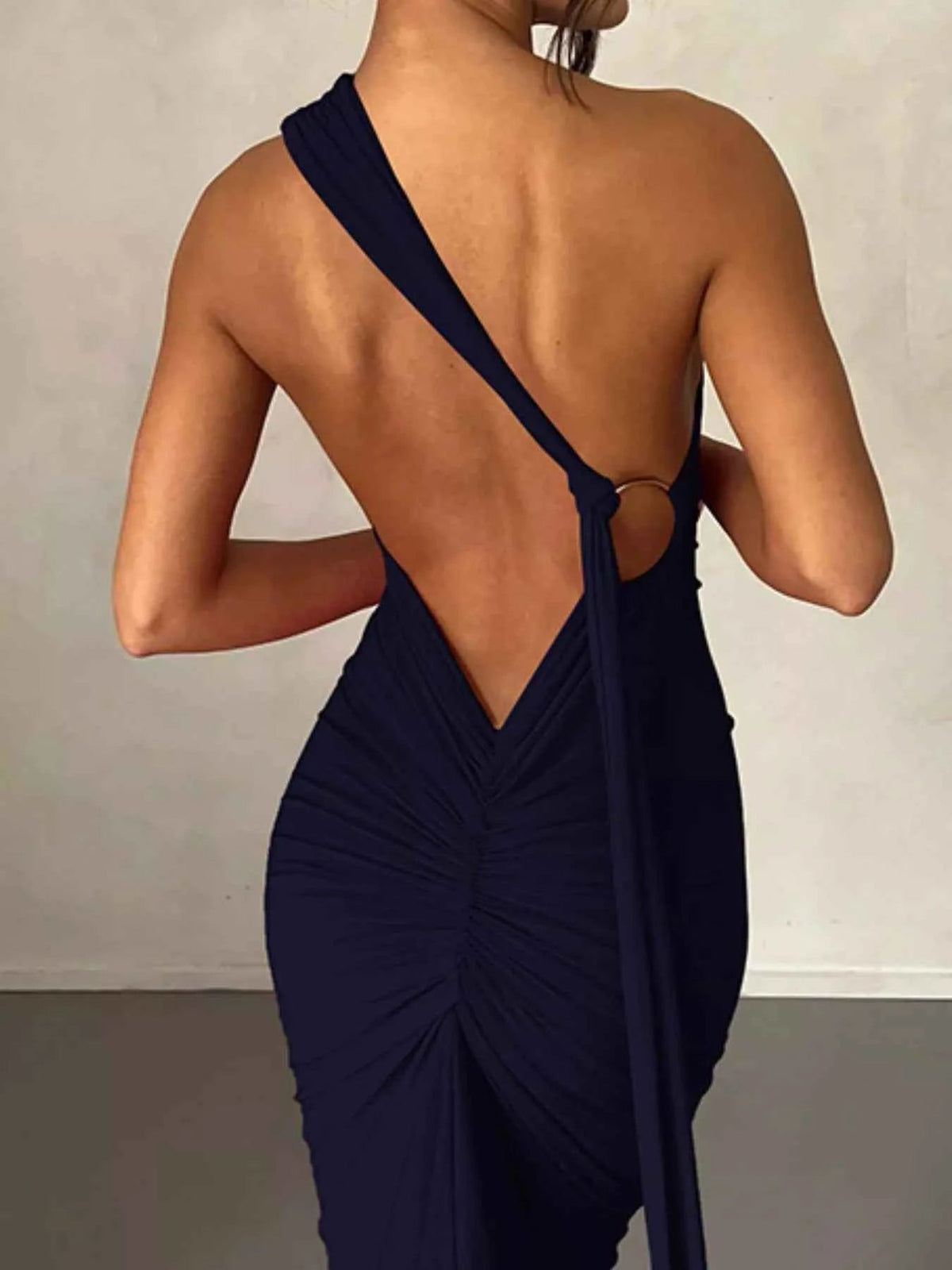 Backless halter ruched bodycon maxi dress, view 21