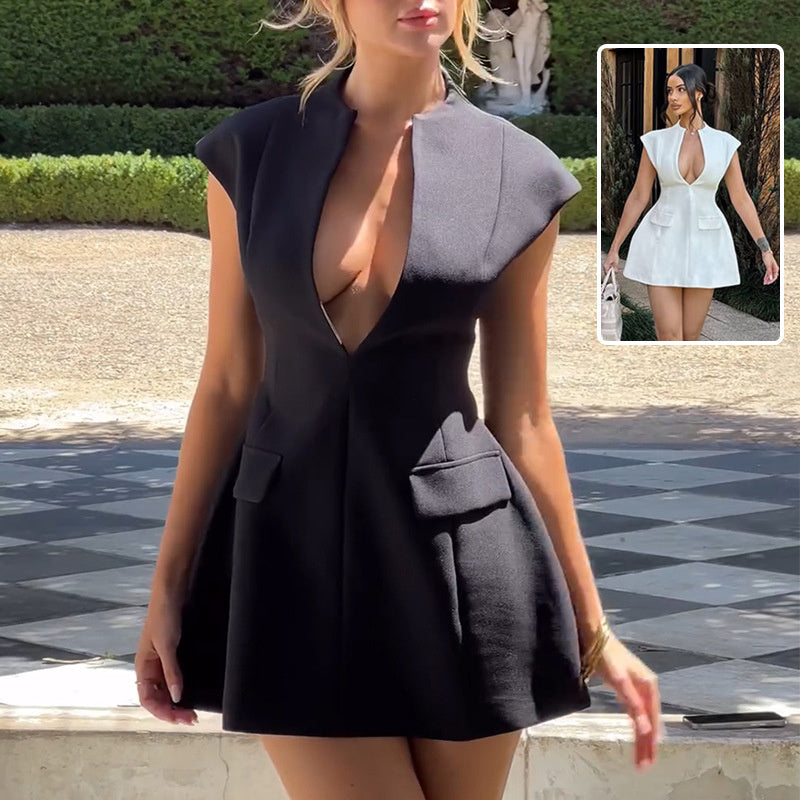 Women's deep V-neck A-line mini dress