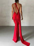 Backless halter ruched bodycon maxi dress in Red