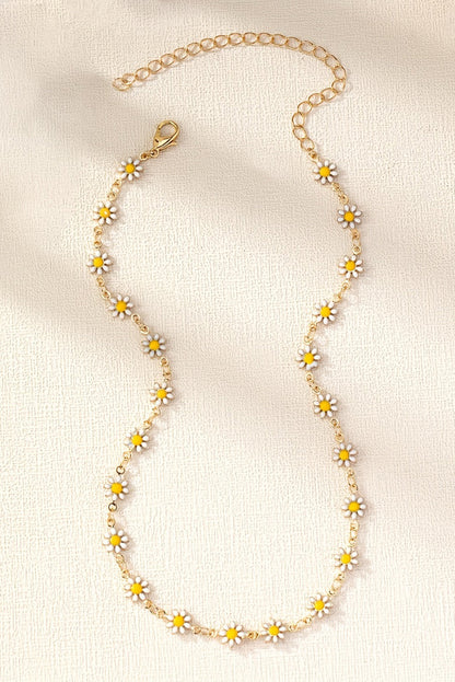 Gold daisy flower chain choker necklace, view 6