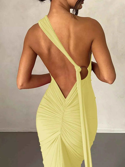 Backless halter ruched bodycon maxi dress, view 23