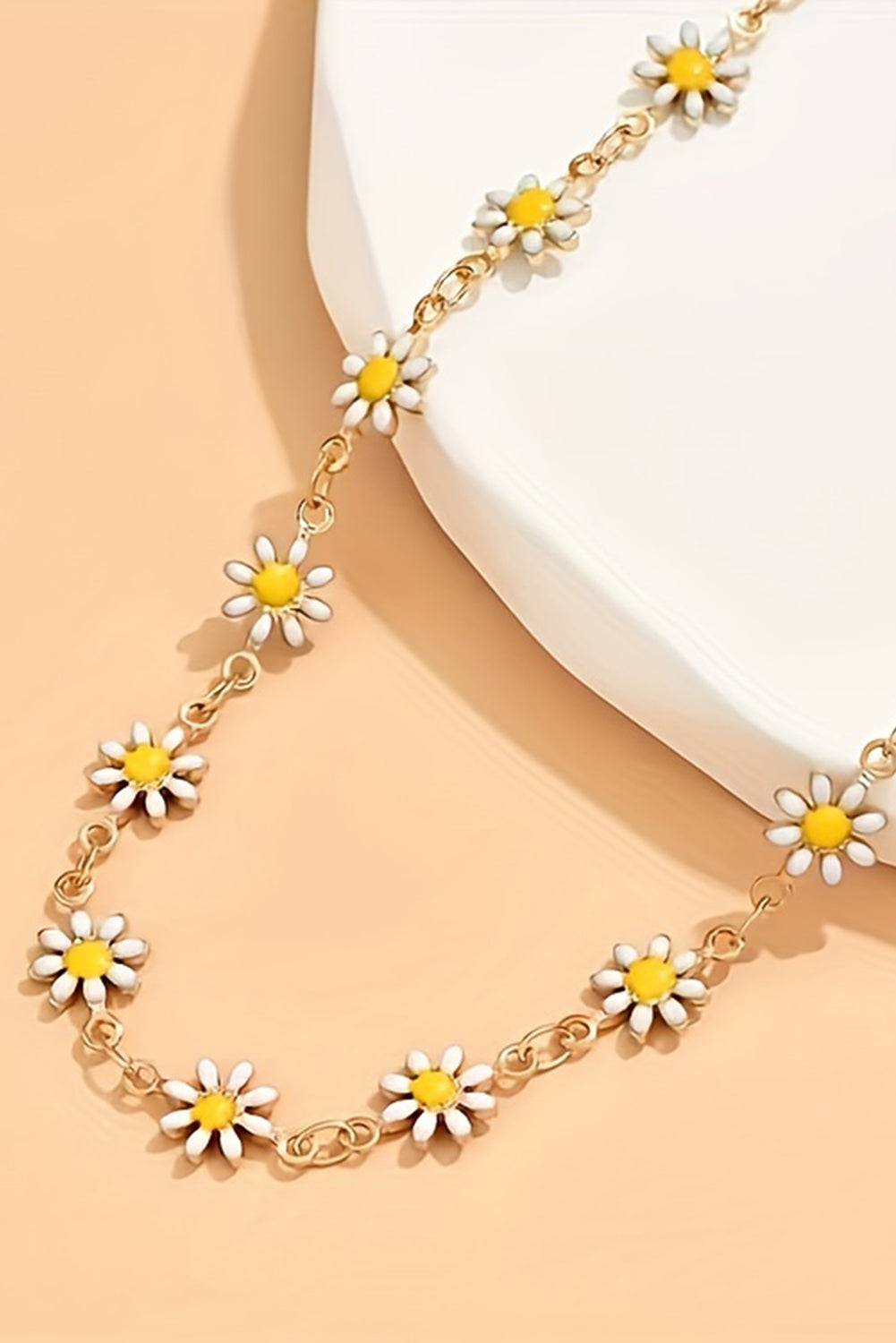 Gold daisy flower chain choker necklace, view 5
