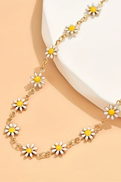 Gold daisy flower chain choker necklace, view 5