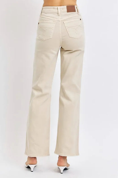 Judy Blue distressed wide leg jeans in bone, view 3