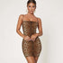 Animal print sexy mini bodycon dress for winter parties, showcasing a chic leopard design and form-fitting silhouette.