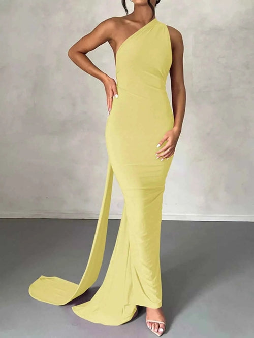 Backless halter ruched bodycon maxi dress in Light Yellow