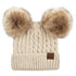 C.C double pom pom cable knit beanie