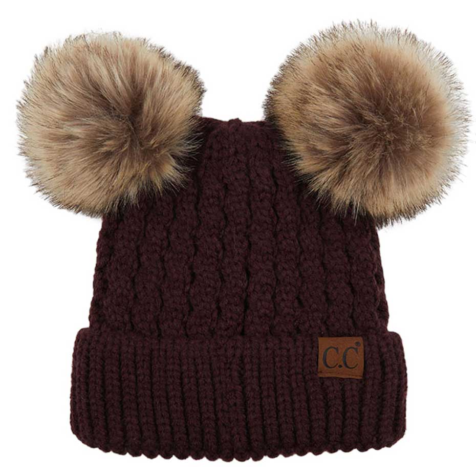 C.C double pom pom cable knit beanie, view 2