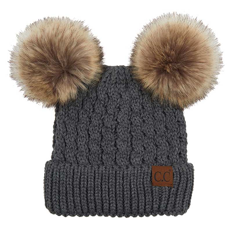 C.C double pom pom cable knit beanie, view 4