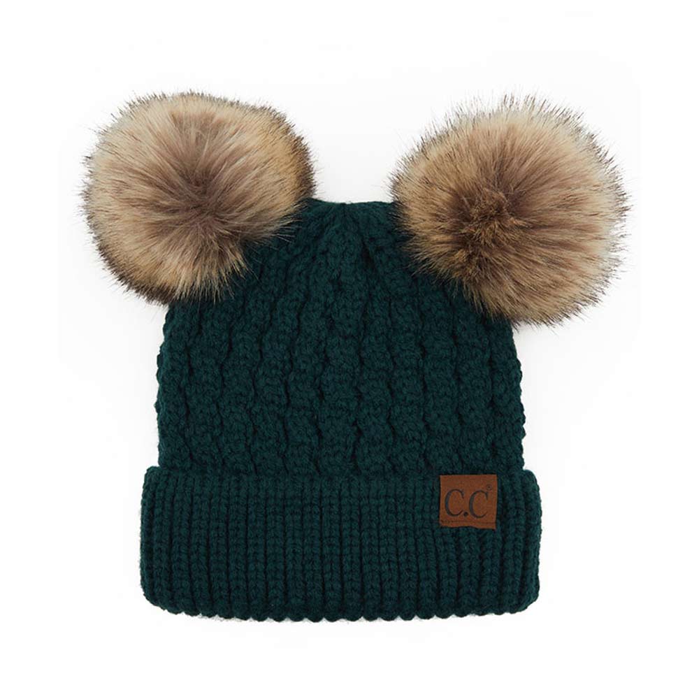 C.C double pom pom cable knit beanie, view 5