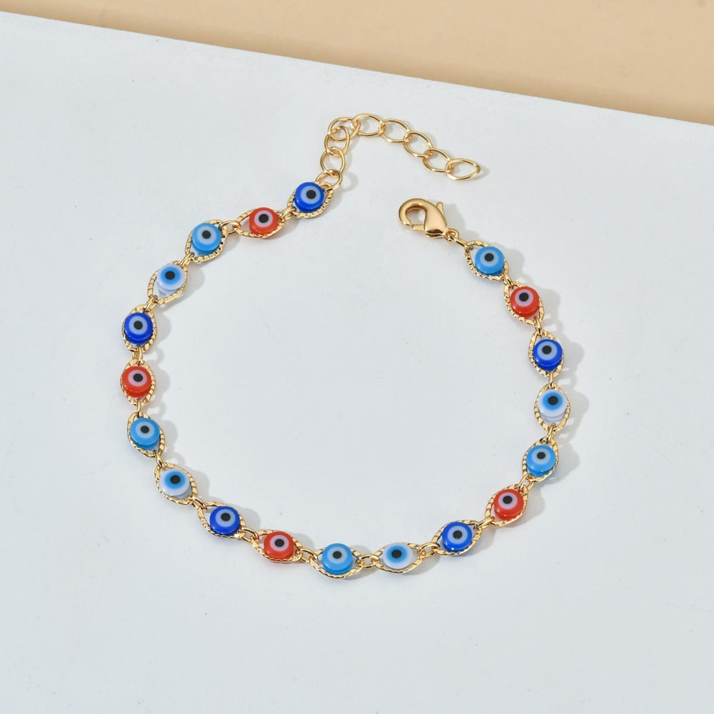 Adjustable multicolor evil eye anklet