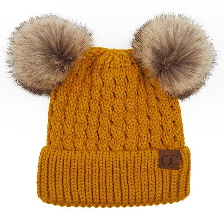 C.C double pom pom cable knit beanie, view 7