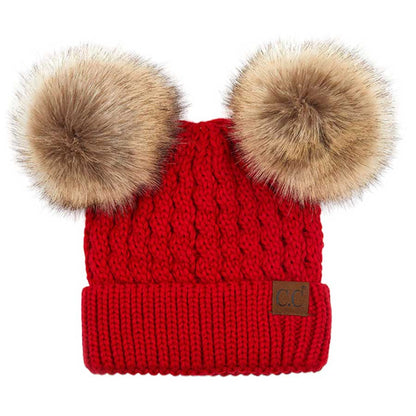 C.C double pom pom cable knit beanie, view 8