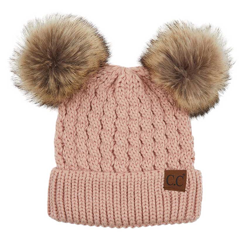 C.C double pom pom cable knit beanie, view 9