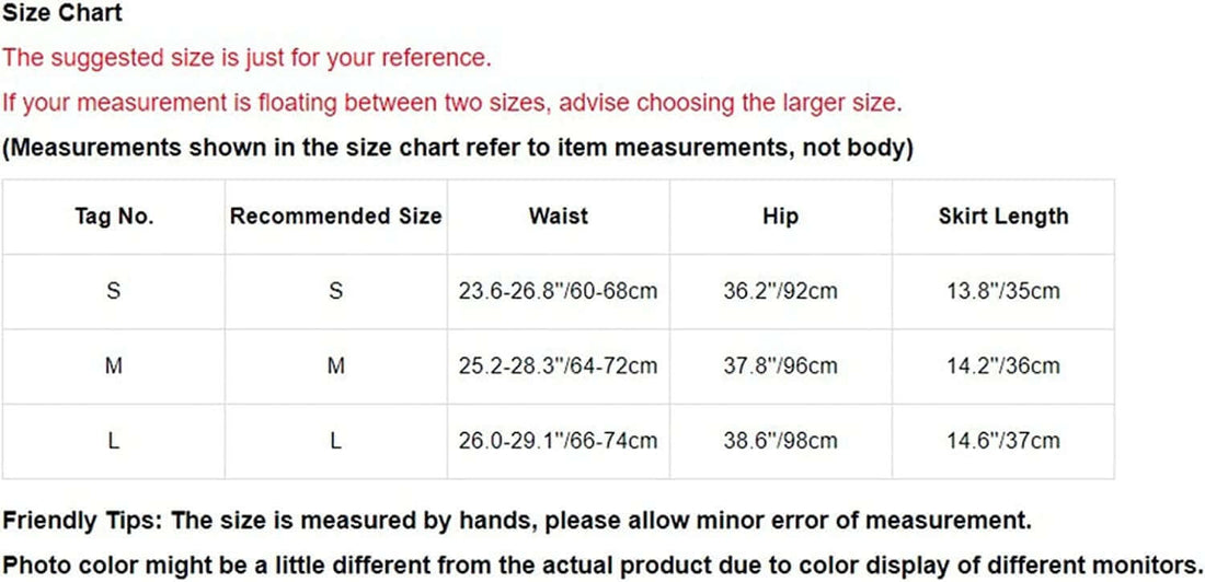 Size chart for women&