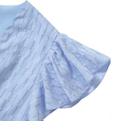 Close-up of the sleeve detail of a blue Women&