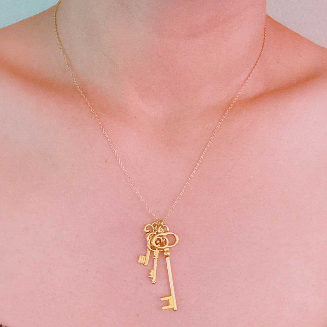 Gold secret garden key pendant necklace, view 2