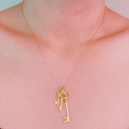 Gold secret garden key pendant necklace, view 2