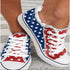 Colorful flat sneakers with a red and blue star design, perfect for casual wear and summer style.