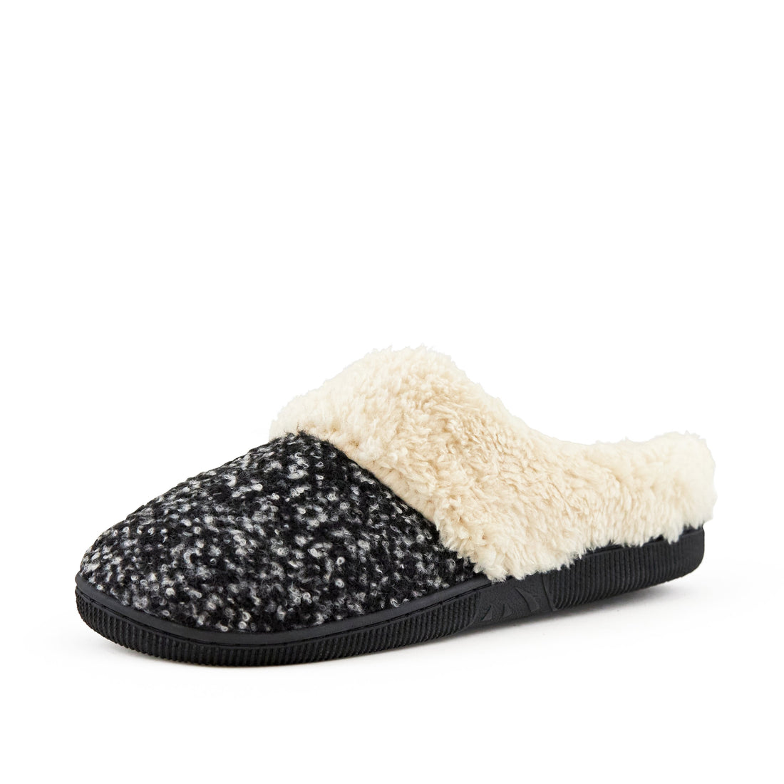 Women's cozy knit slippers with faux fur cuff in grey