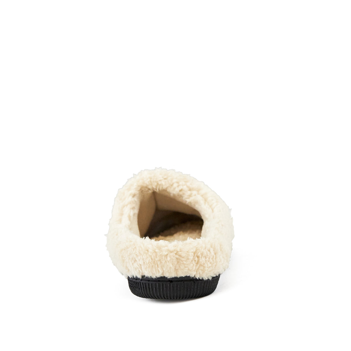 Grey knit slippers with faux fur cuff, detail view