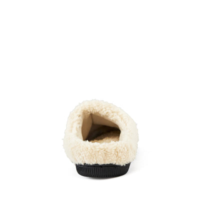 Grey knit slippers with faux fur cuff, detail view