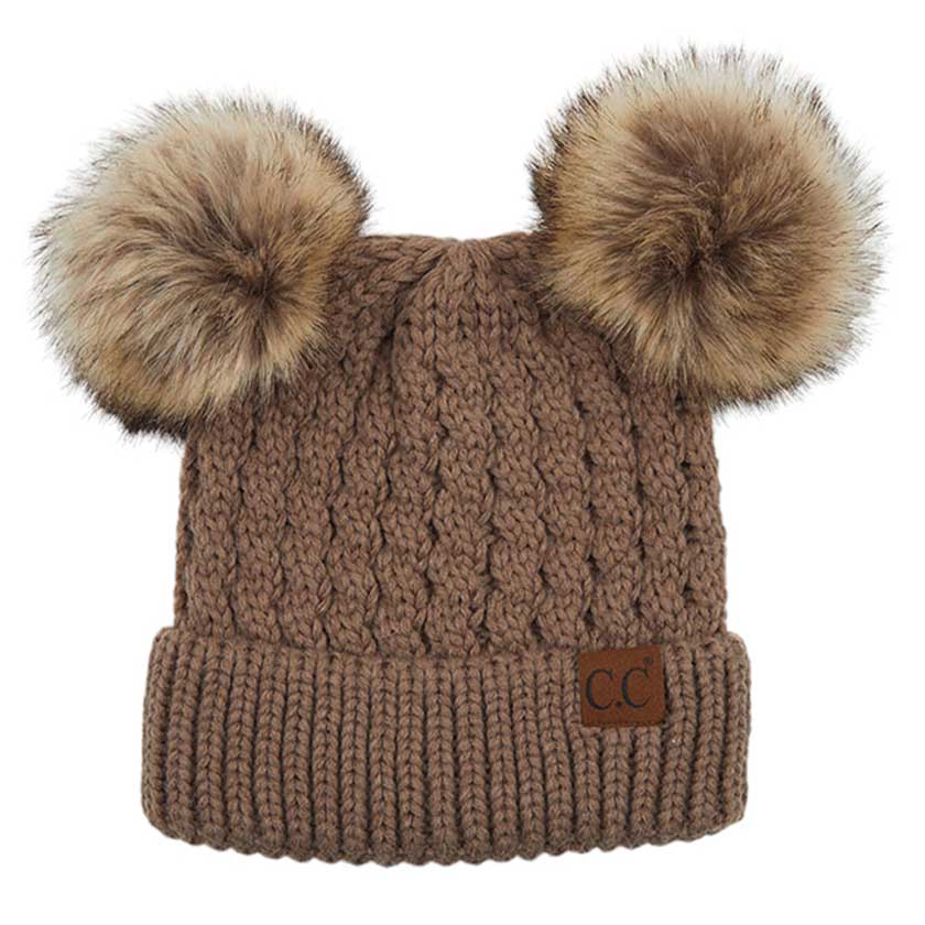 C.C double pom pom cable knit beanie, view 12