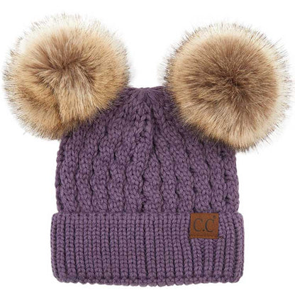 C.C double pom pom cable knit beanie, view 10