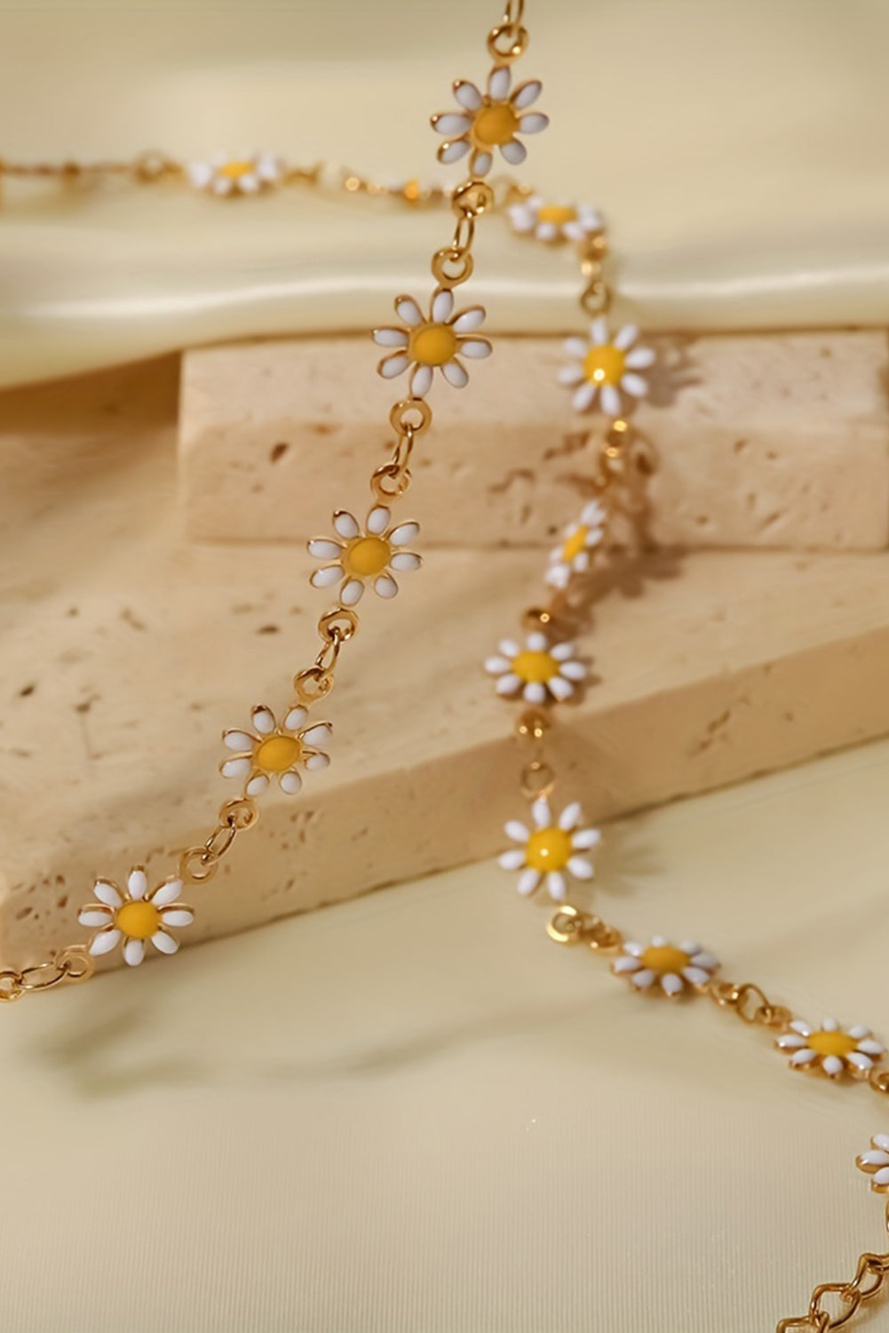 Gold daisy flower chain choker necklace, view 4