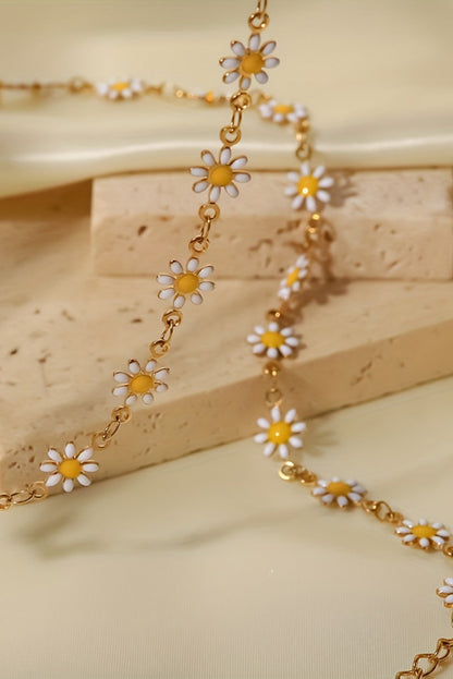 Gold daisy flower chain choker necklace, view 4