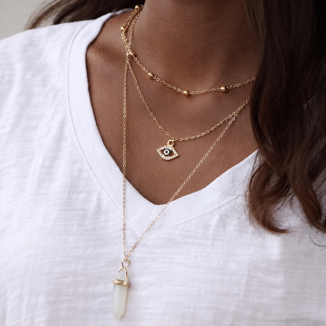 All Seeing Eye Multilayer Necklace detail