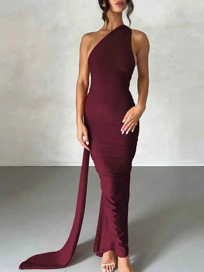 Backless halter ruched bodycon maxi dress in Burgundy