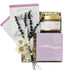 Lavender spa gift box with soy candle, bath bomb, herbal tea and dried flowers