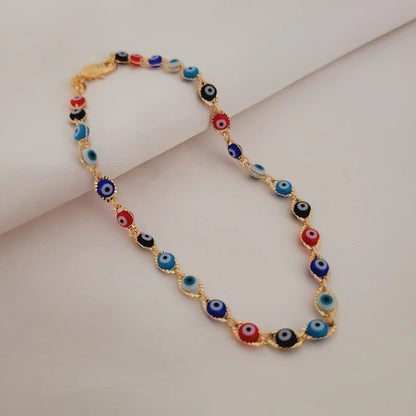 Colorful evil eye gold-plated anklet detail