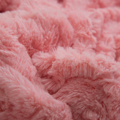 Pink Faux Fur Throw Blanket with Sherpa Back – Rose Bud Texture