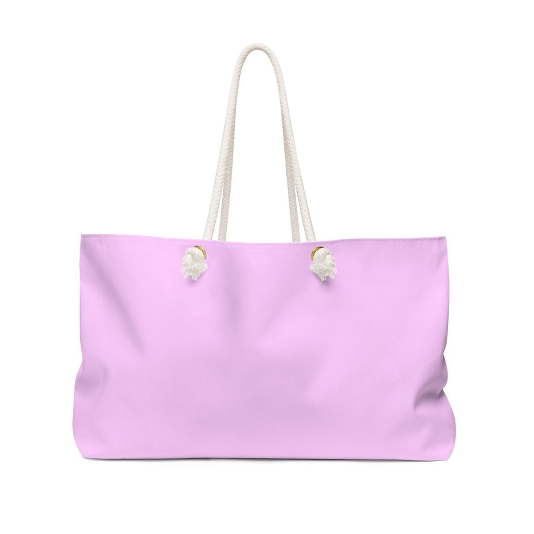 Light pink oversized Weekender Tote bag with thick rope handles, perfect for beach trips or weekend getaways.