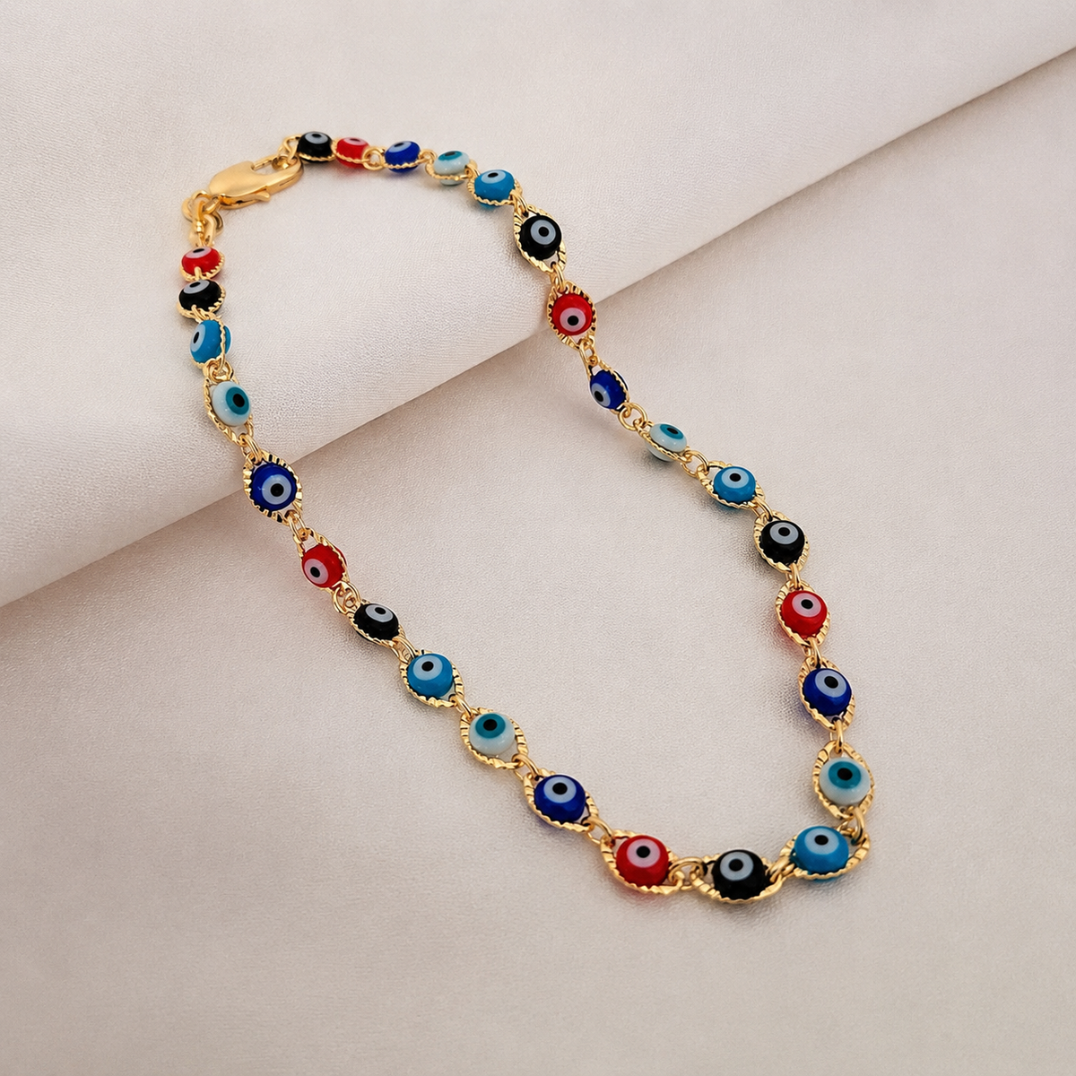 Colorful evil eye gold-plated anklet detail